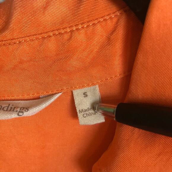 Soft Surroundings Size Small Orange Satin Feel Short Sleeve Button Down Blouse - Picture 3 of 6